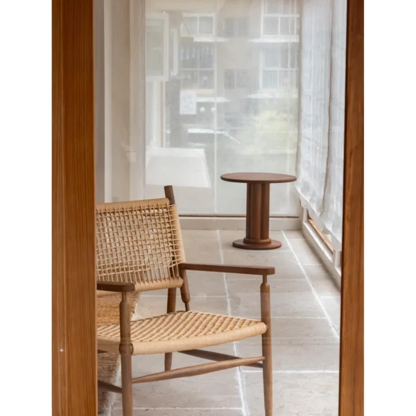 Misge Hand-Woven Rattan Cord Lounge Chair on Oak Frame in natural oak — in a room setting