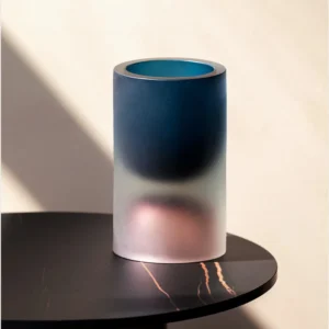 Sea Tide Mist Gradient Cylinder Glass Vase in blue — front view