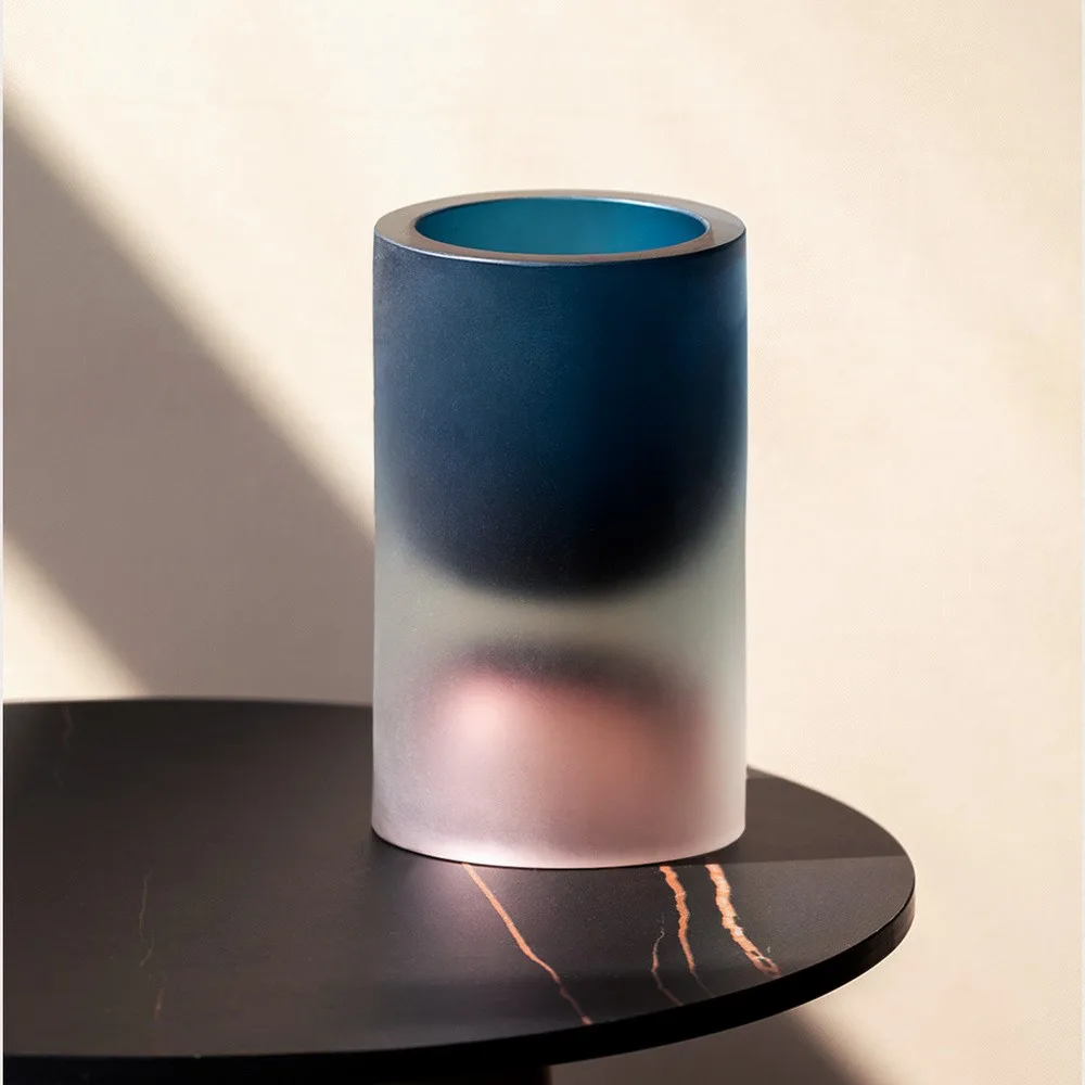Sea Tide Mist Gradient Cylinder Glass Vase in blue — front view
