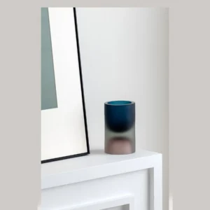 Sea Tide Mist Gradient Cylinder Glass Vase in blue — in a room setting