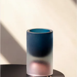 Sea Tide Mist Gradient Cylinder Glass Vase in blue — in a room setting