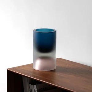 Sea Tide Mist Gradient Cylinder Glass Vase in blue — in a room setting