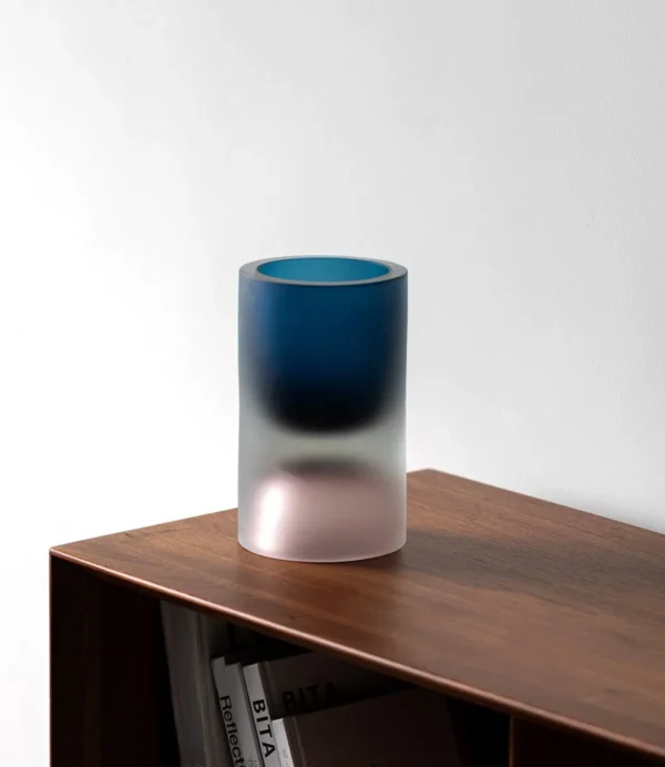 Sea Tide Mist Gradient Cylinder Glass Vase in blue — in a room setting