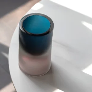 Sea Tide Mist Gradient Cylinder Glass Vase in blue — in a room setting