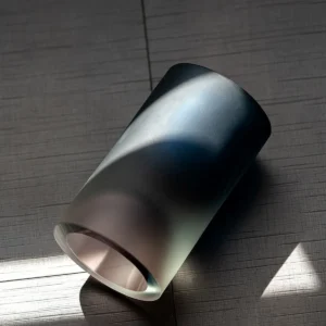 Sea Tide Mist Gradient Cylinder Glass Vase in blue — in a room setting