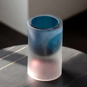Sea Tide Mist Gradient Cylinder Glass Vase in blue — in a room setting