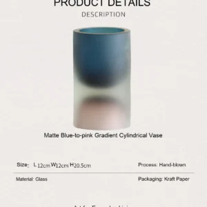 Sea Tide Mist Gradient Cylinder Glass Vase in blue — dimensions