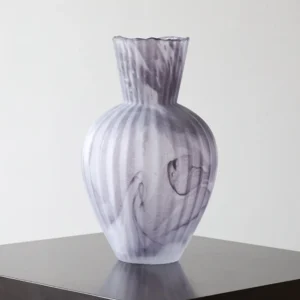 Mist Rock Ribbed Frosted Glass Vase in slate — front view