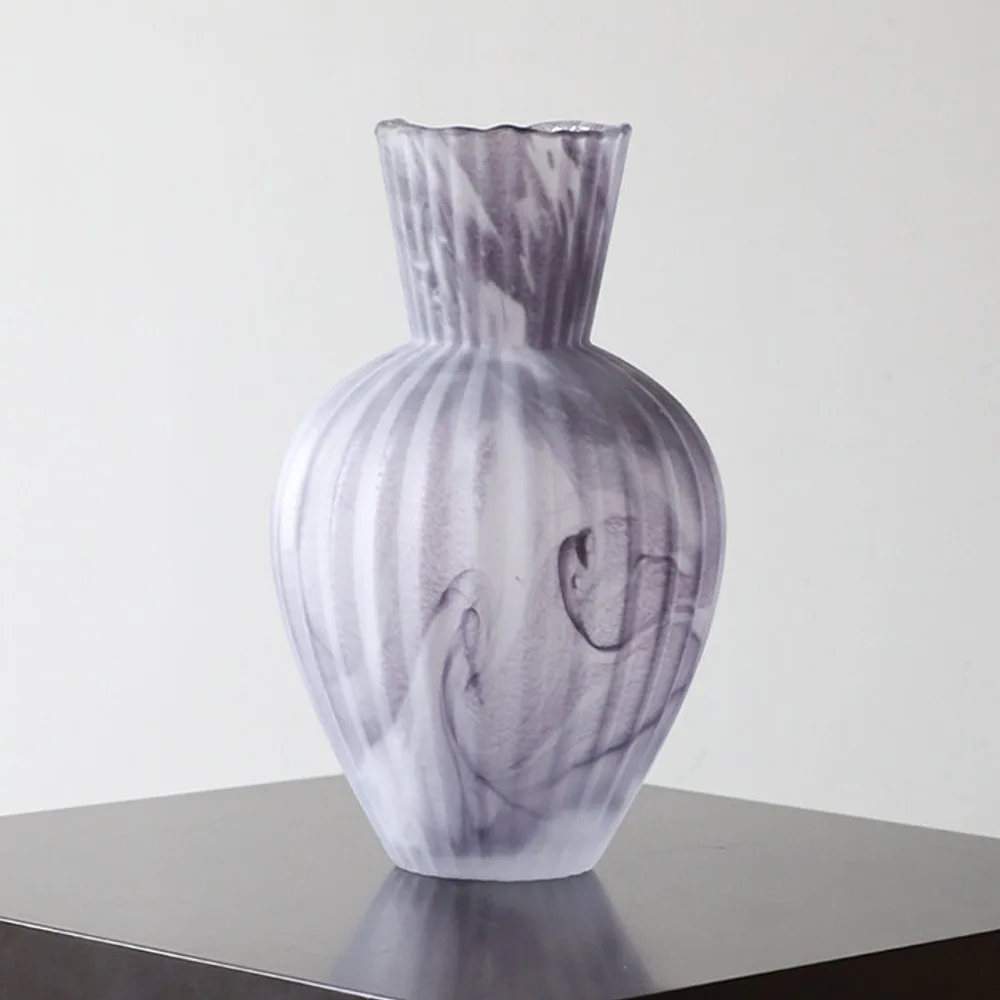Mist Rock Ribbed Frosted Glass Vase in slate — front view