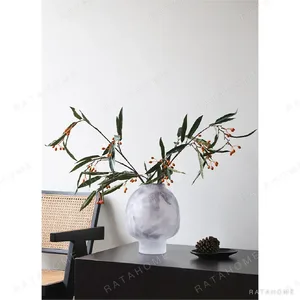 Mist Rock Ribbed Frosted Glass Vase in slate — in a room setting