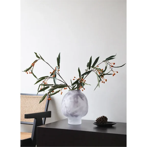 Mist Rock Ribbed Frosted Glass Vase in slate — in a room setting