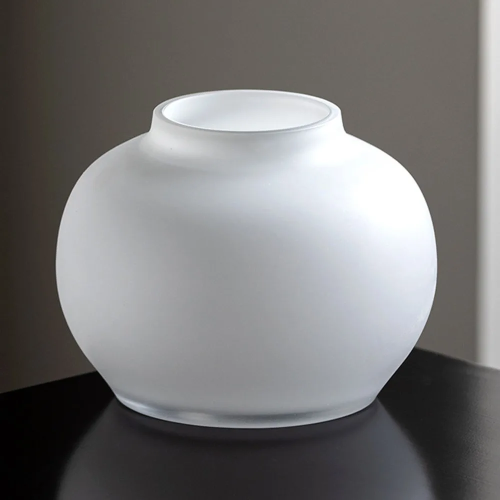 Mist White Frosted Gourd Glass Vase, Three Sizes in ivory — front view