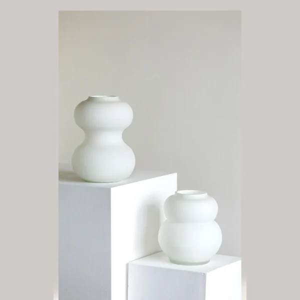 Mist White Frosted Gourd Glass Vase, Three Sizes in ivory — in a room setting