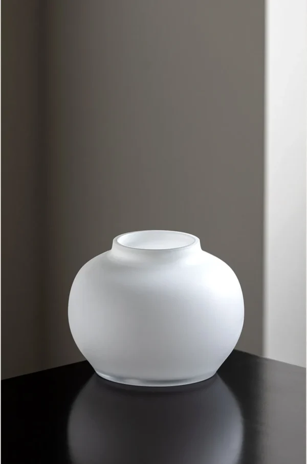 Mist White Frosted Gourd Glass Vase, Three Sizes in ivory — in a room setting