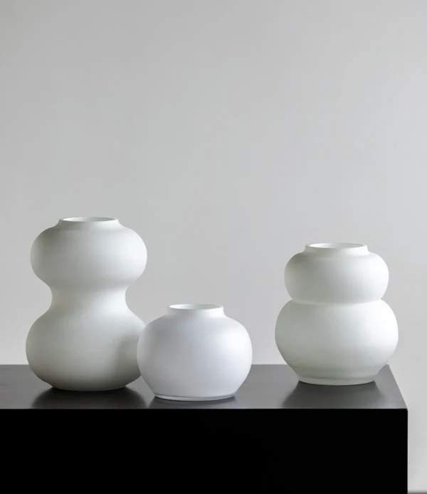 Mist White Frosted Gourd Glass Vase, Three Sizes in ivory — in a room setting