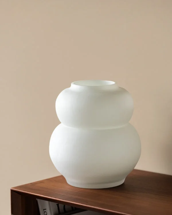 Mist White Frosted Gourd Glass Vase, Three Sizes in ivory — in a room setting