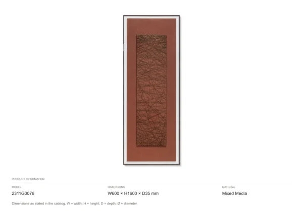 Tall Rust Panel with Crackled Charcoal Scroll, 60 x 160 cm in rust — dimensions
