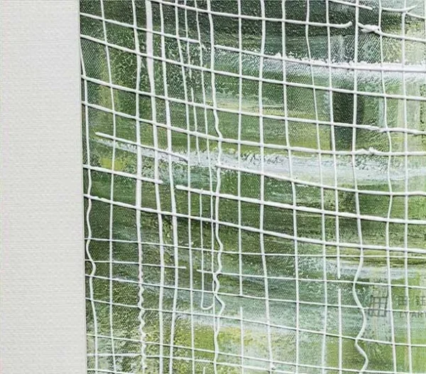 Green Reed Reflection Painting in Black Frame, 85 x 120 cm — detail