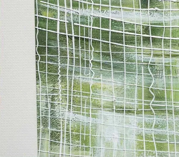 Green Reed Reflection Painting in Black Frame, 85 x 120 cm — detail