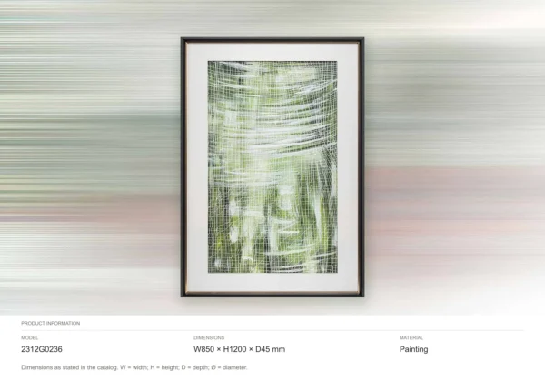 Green Reed Reflection Painting in Black Frame, 85 x 120 cm — dimensions
