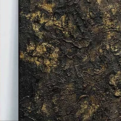 Gold Leaf on Black Textured Abstract Wall Art, 100 x 100 cm in brushed brass — detail