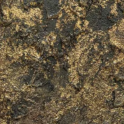 Gold Leaf on Black Textured Abstract Wall Art, 100 x 100 cm in brushed brass — detail