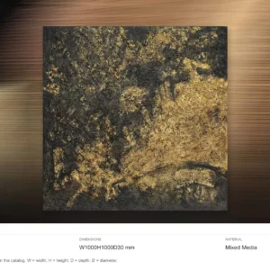 Gold Leaf on Black Textured Abstract Wall Art, 100 x 100 cm in brushed brass — dimensions