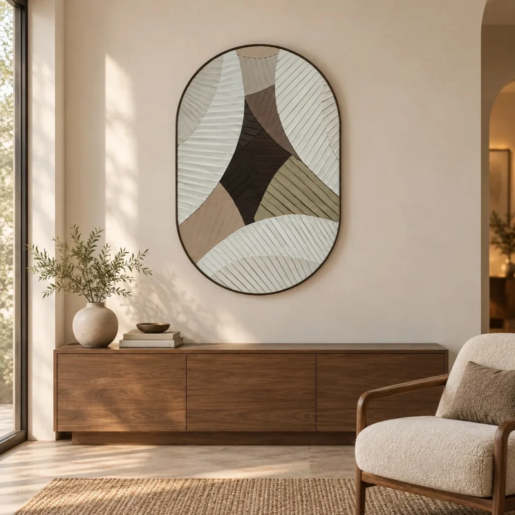 Oval Ribbed Relief in Cream, Taupe and Charcoal, 80 x 120 cm — front view