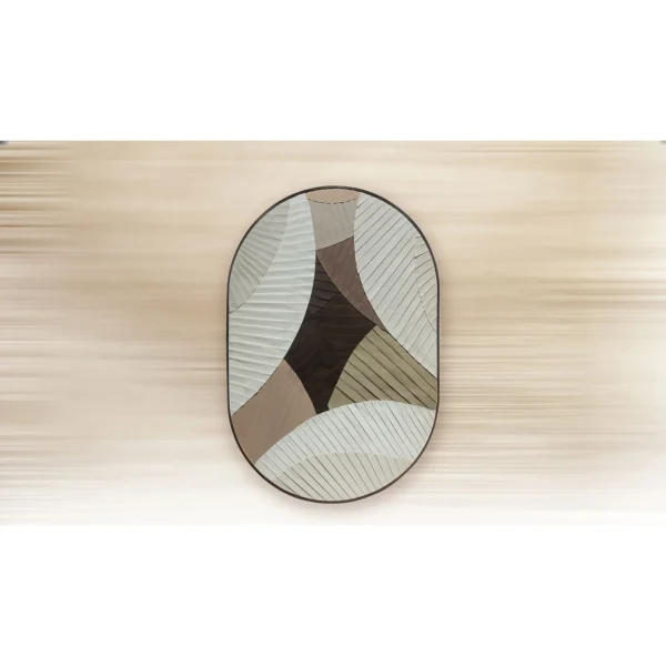 Oval Ribbed Relief in Cream, Taupe and Charcoal, 80 x 120 cm — in a room setting
