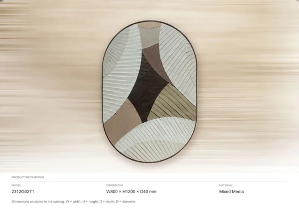 Oval Ribbed Relief in Cream, Taupe and Charcoal, 80 x 120 cm — dimensions
