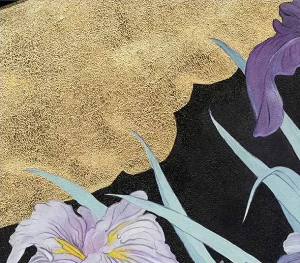 Purple Iris on Gold Wall Art in Black Frame, 80 x 80 cm — detail
