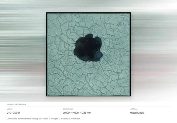 Teal Crackle Glaze with Ink Bloom in Black Frame, 60 x 60 cm — dimensions