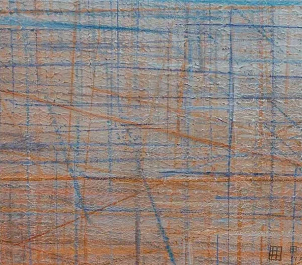 Blue and Rust Crosshatch Abstract Wall Art, 90 x 120 cm in blue — detail