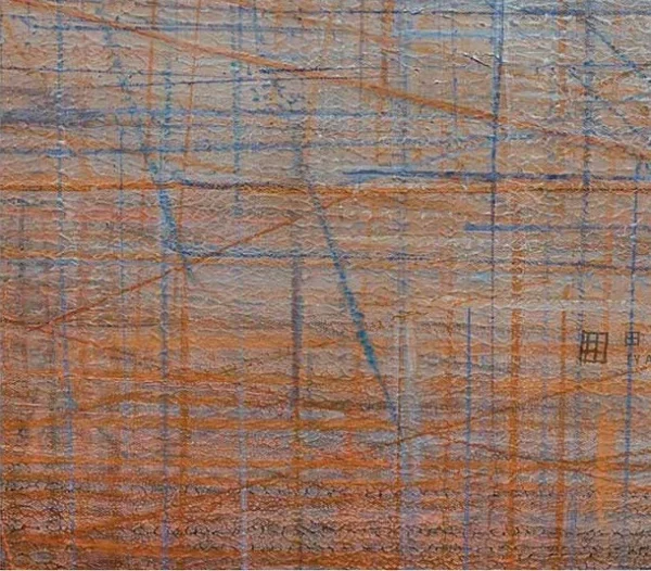 Blue and Rust Crosshatch Abstract Wall Art, 90 x 120 cm in blue — detail