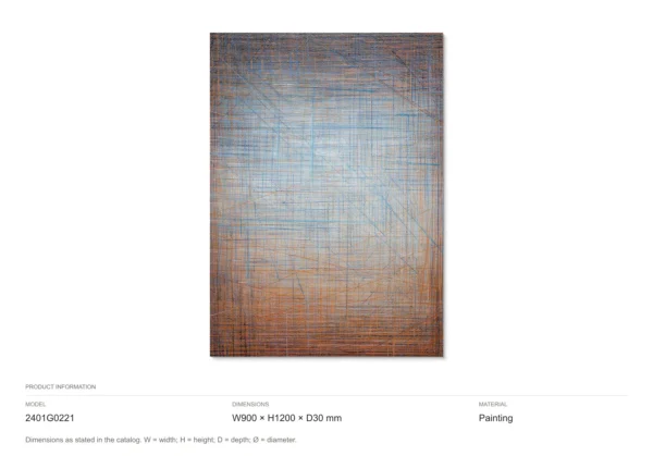 Blue and Rust Crosshatch Abstract Wall Art, 90 x 120 cm in blue — dimensions