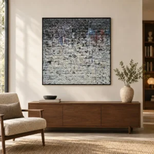 Mottled Stone Abstract Wall Art in Black Frame, 90 x 90 cm — front view