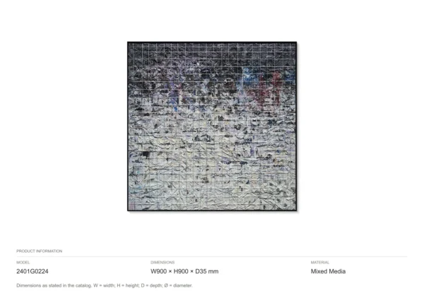 Mottled Stone Abstract Wall Art in Black Frame, 90 x 90 cm — dimensions