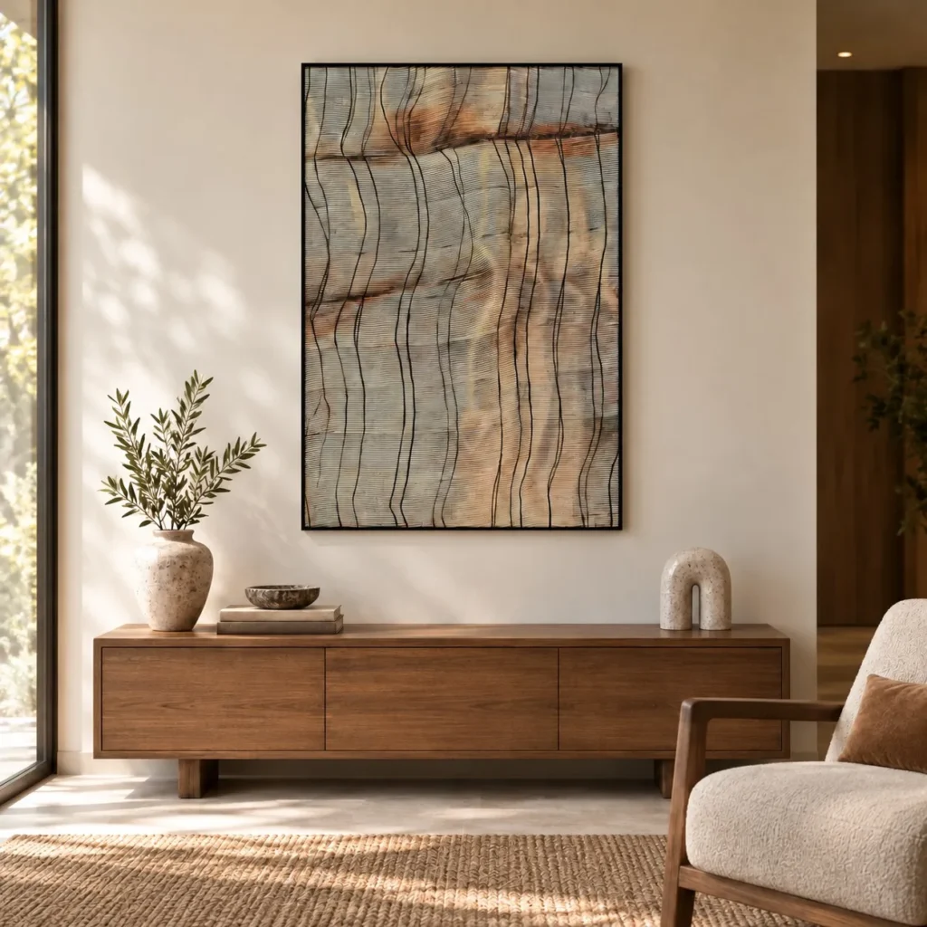 Wood Grain Abstract Wall Art in Black Frame, 75 x 110 cm — front view