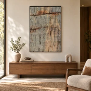 Wood Grain Abstract Wall Art in Black Frame, 75 x 110 cm — front view