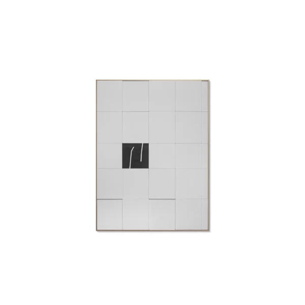 White Tile Grid Wall Art with Black Brushstroke, 60 x 80 cm in ivory — in a room setting