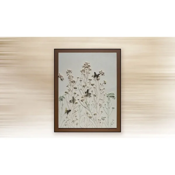 Dried Wildflower Relief in Walnut Frame, 80 x 100 cm — in a room setting