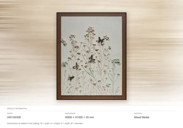 Dried Wildflower Relief in Walnut Frame, 80 x 100 cm — dimensions
