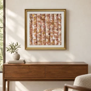 Blush Petal Stripe Painting in Gold Frame, 55 x 55 cm — front view