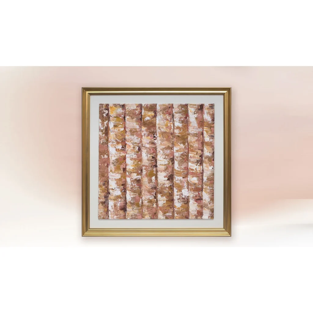 Blush Petal Stripe Painting in Gold Frame, 55 x 55 cm — in a room setting