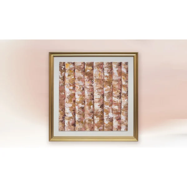Blush Petal Stripe Painting in Gold Frame, 55 x 55 cm — in a room setting