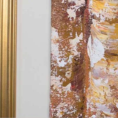 Blush Petal Stripe Painting in Gold Frame, 55 x 55 cm — detail