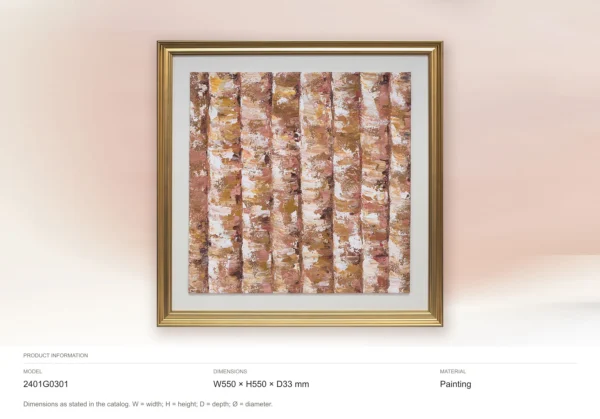 Blush Petal Stripe Painting in Gold Frame, 55 x 55 cm — dimensions