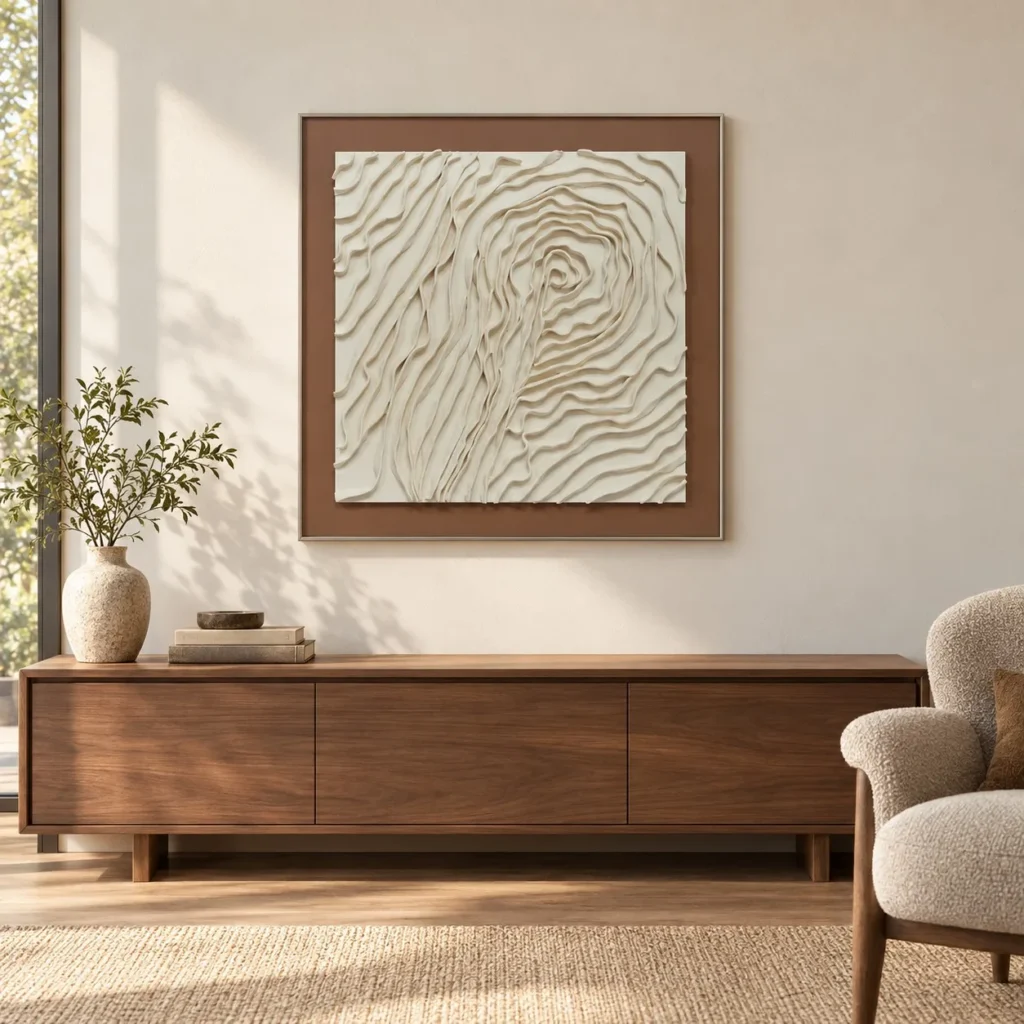 Cream Contour Relief in Rust Frame, 70 x 70 cm — front view
