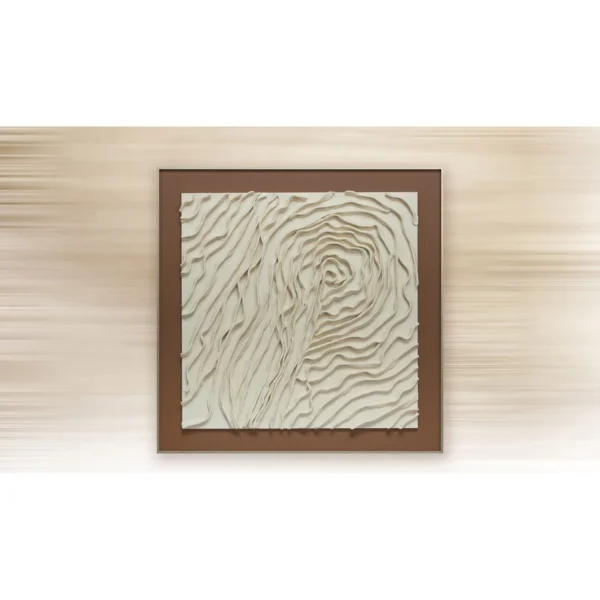 Cream Contour Relief in Rust Frame, 70 x 70 cm — in a room setting