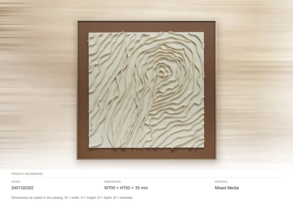 Cream Contour Relief in Rust Frame, 70 x 70 cm — dimensions